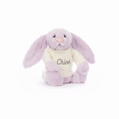 Jellycat Bashful Lilac Bunny with Cream Jumper New Zealand | XVHSF0918